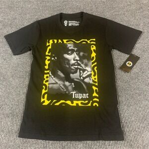 Tupac Shakur Shirt Mens Small Black Yellow Cross Colours Graphic Tee Hip Hop Rap